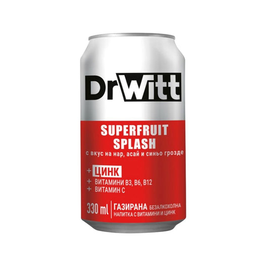 Газирана Напитка DrWitt Splash с Витамини и Вкус на Нар, Асай и Синьо Грозде 330 мл