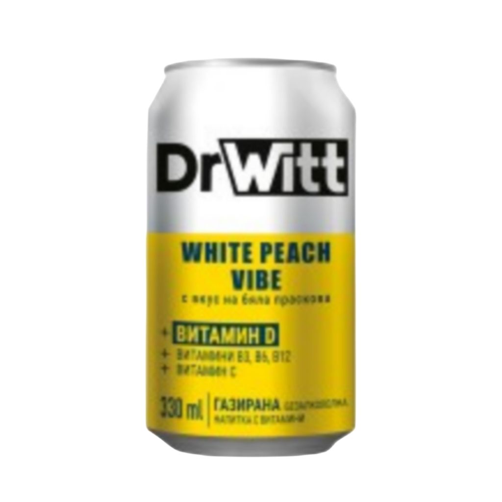 Газирана Напитка DrWitt VIbe с Витамини и Бяла Праскова кен 330 мл