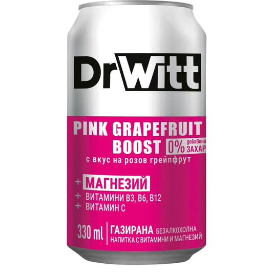 Газирана Напитка DrWitt Boost Витамини и Розов Грейпфрут кен 330 мл